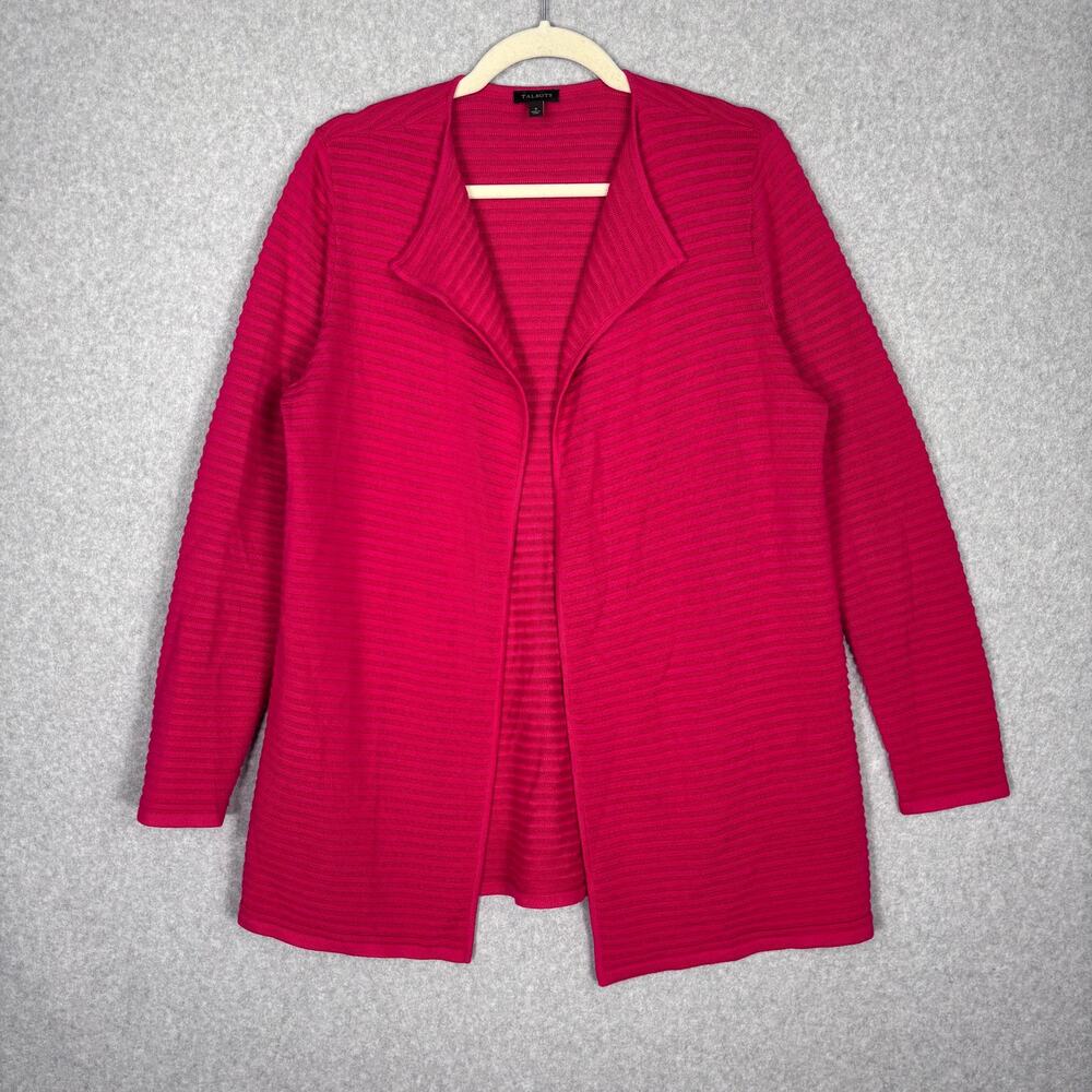 Talbots Cardigan Sweater Small Pink‎ Ribbed Open Wrap Heavy Lounge Cozy Classic